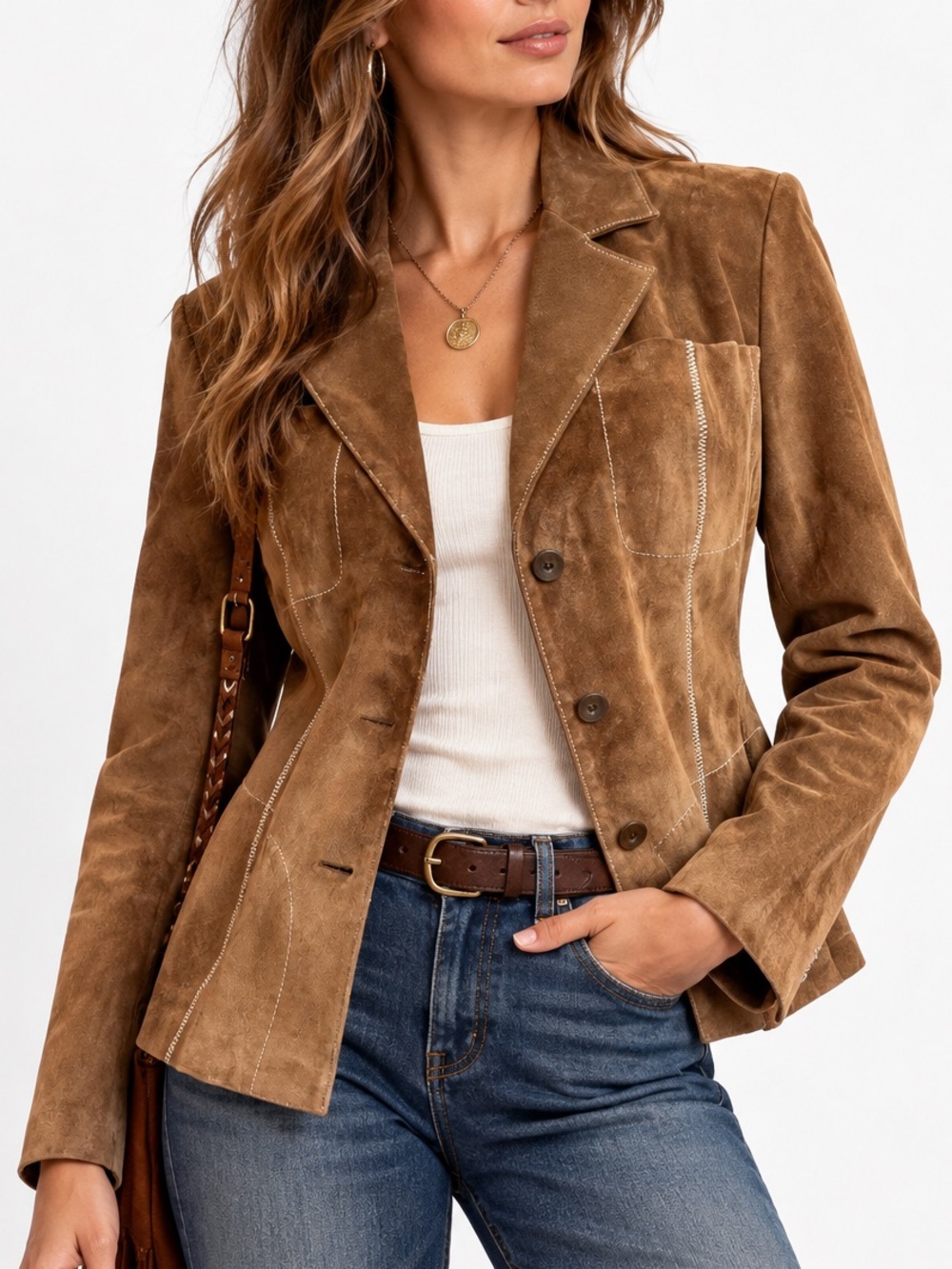 Wilsons Leather Vintage 90s Suede Camel Tan Leather Jacket Blazer Medium